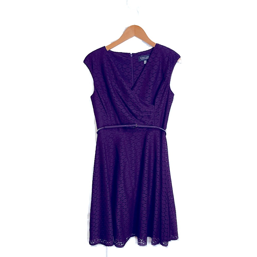 Evan Picone Black Label Dark Purple Belted Dress